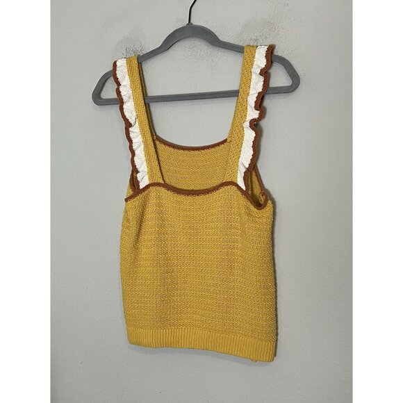 Madewell Colorblock Crocheted Ruffle-Strap Sweater Tank Top Rib Hem Yellow Large - Picture 6 of 12
